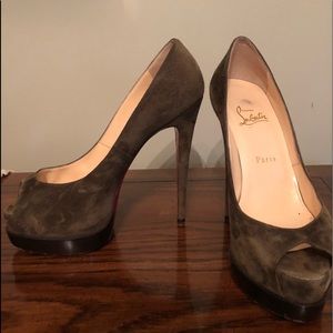 Olive green suede Christian Louboutin Heels